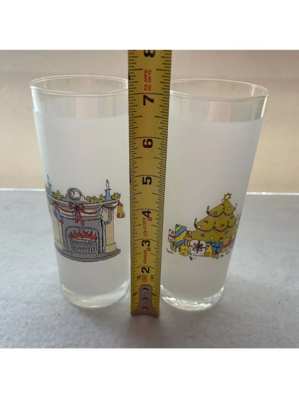Christmas Frosted Highball Tumblers Window Scene Glasses Set Portugal Vintage